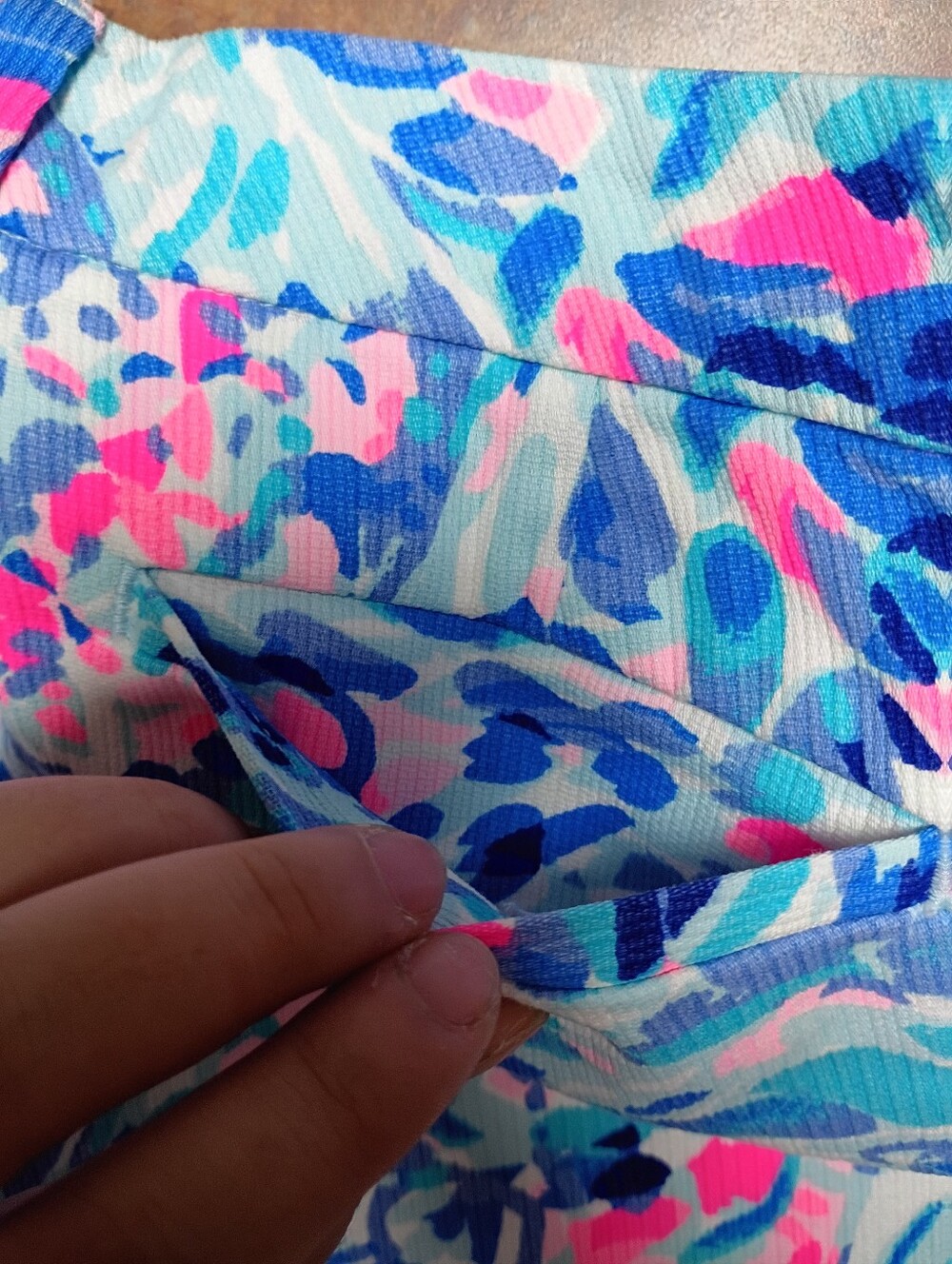 Lilly Pulitzer Light Blue, Pink & Navy Tropical Print Jean Shorts - Picture 7 of 8